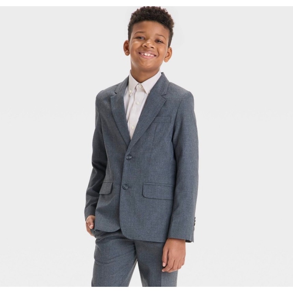 Cat & Jack Boys Suit Jacket Blazer Size 5 Gray Two Button Formal Wedding